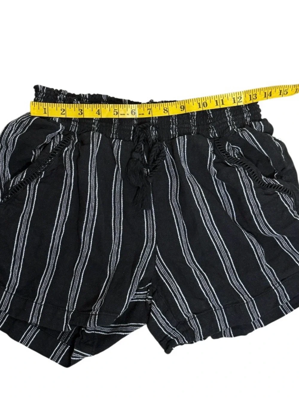 Briggs New York Black & White Striped High-Waist Drawstring Shorts Size M